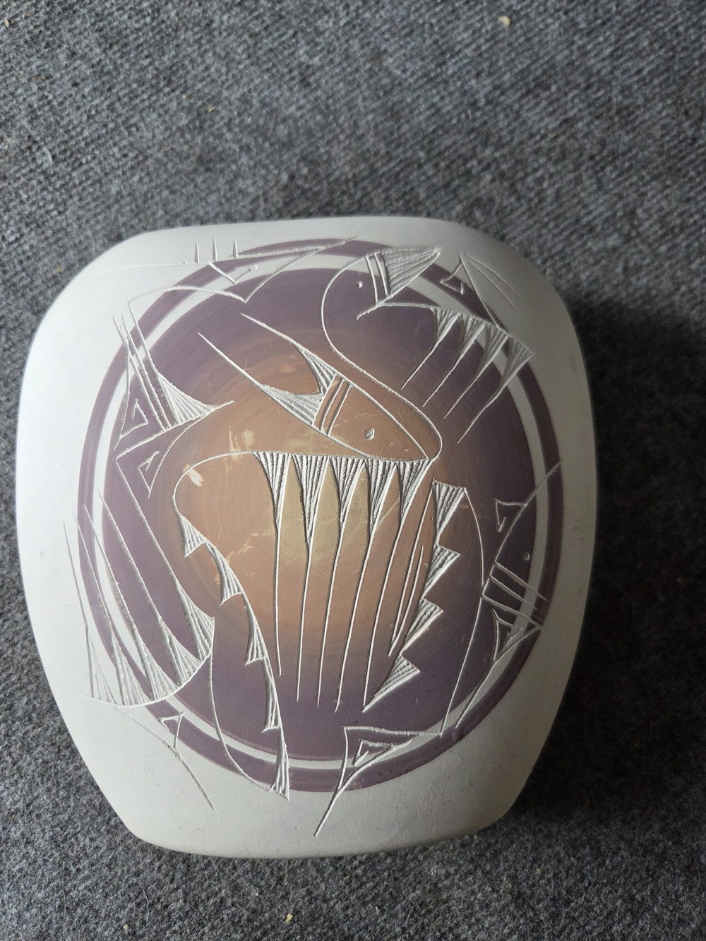 Vintage Dineh Navajo Etched Pottery Signed
